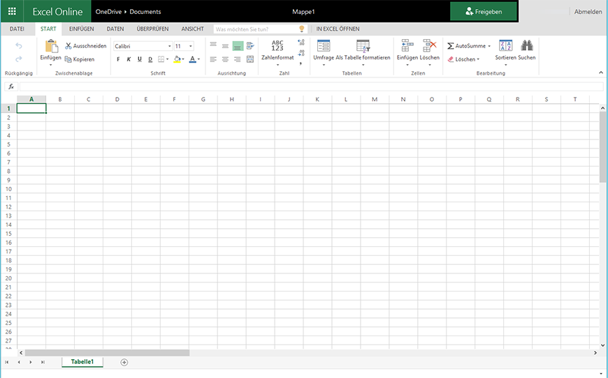 OneDrive 2016 Excel Online