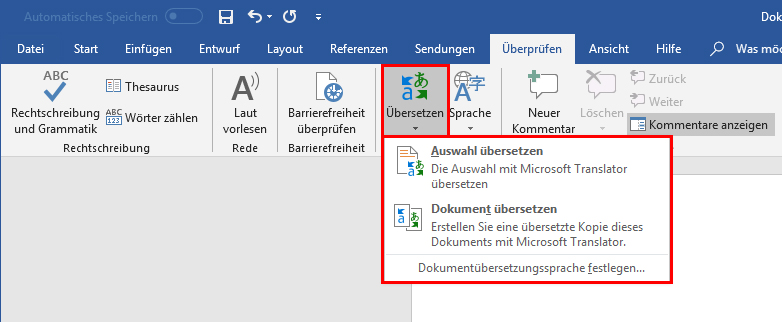Neu in Office 2019: Übersetzungsfunktion