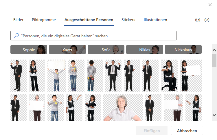 Office 2021 ausgeschnittene Personen in der neuen mediensammlung