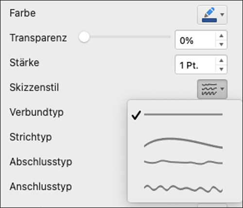 Office 2021 skizzierte Linienart für Formen