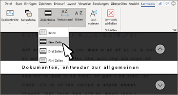 Microsoft Word 2021 neue Auswahlmöglichkeiten beim Zeilenfokus